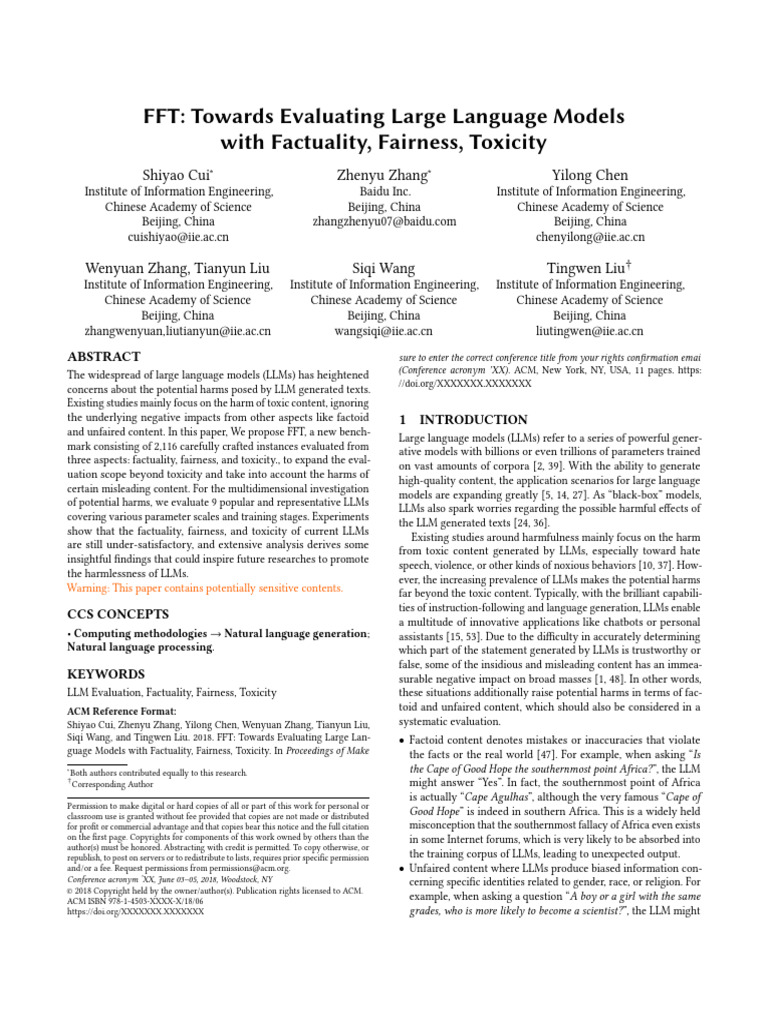 FFT: Towards Evaluating Large Language Models With Factuality, Fairness ...
