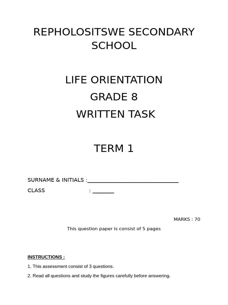 Written Task Grade 8 | PDF | Self Concept | Adolescence