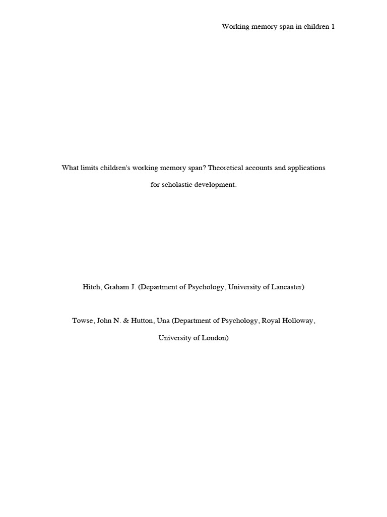 2005 What Limits Childrens Working Memory Spa | PDF | Working Memory ...