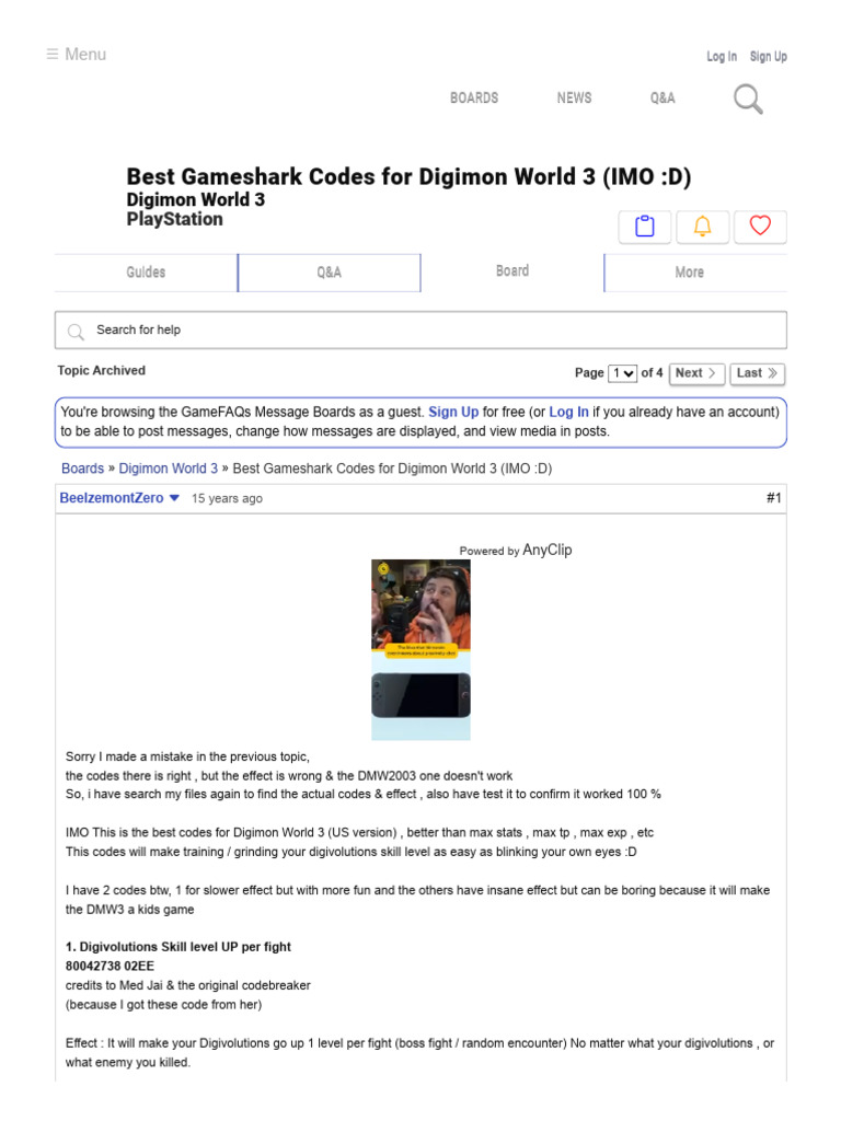 Best Gameshark Codes For Digimon World 3 (IMO - D) - Digimon World 3 | PDF