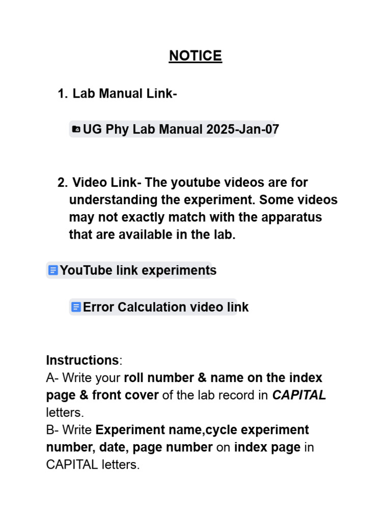 UG Physics Lab Notice | PDF