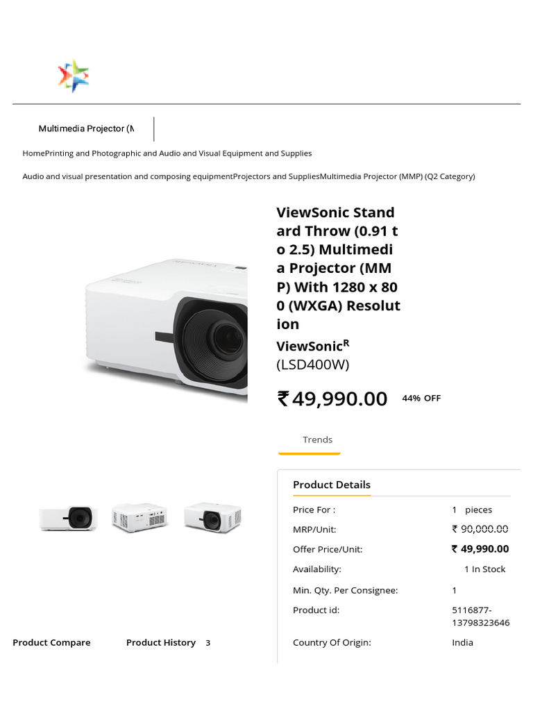 Buy ViewSonic Standard Throw (0.91 To 2.5) Multimedia Projector (MMP ...