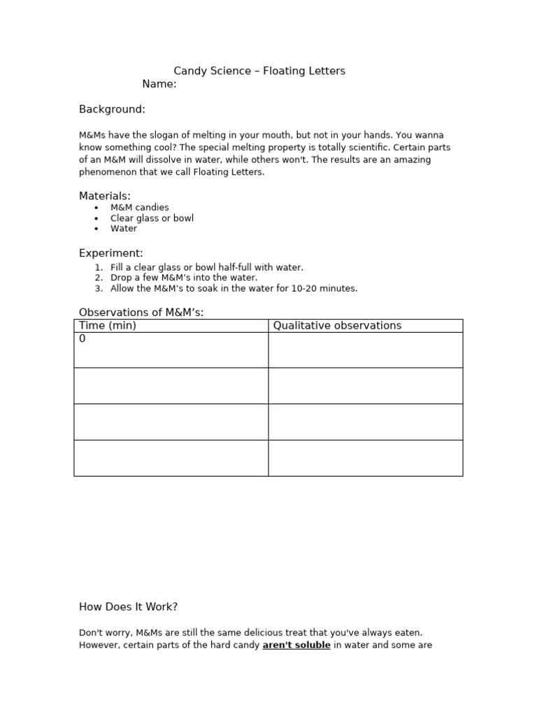 M&M Candy Science | PDF | Observation