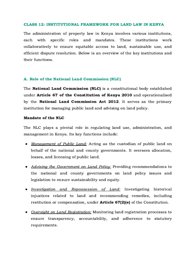 Class 12 Institutional Framework For Land Law in Kenya | PDF ...