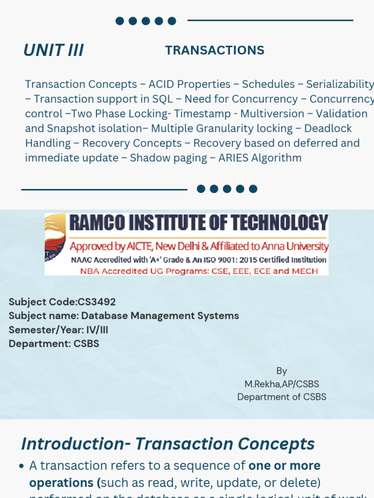 Unit 3 | PDF | Database Transaction | Acid