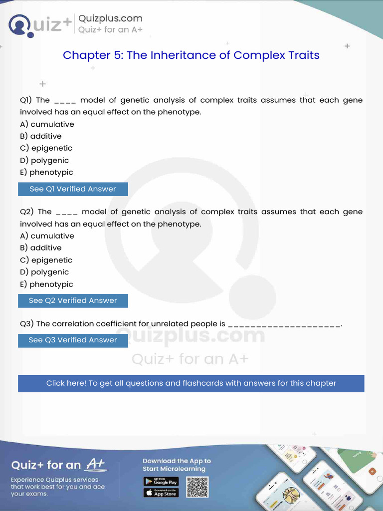 The Model of Genetic Analysis of Complex Traits Assumes That Each Gene ...