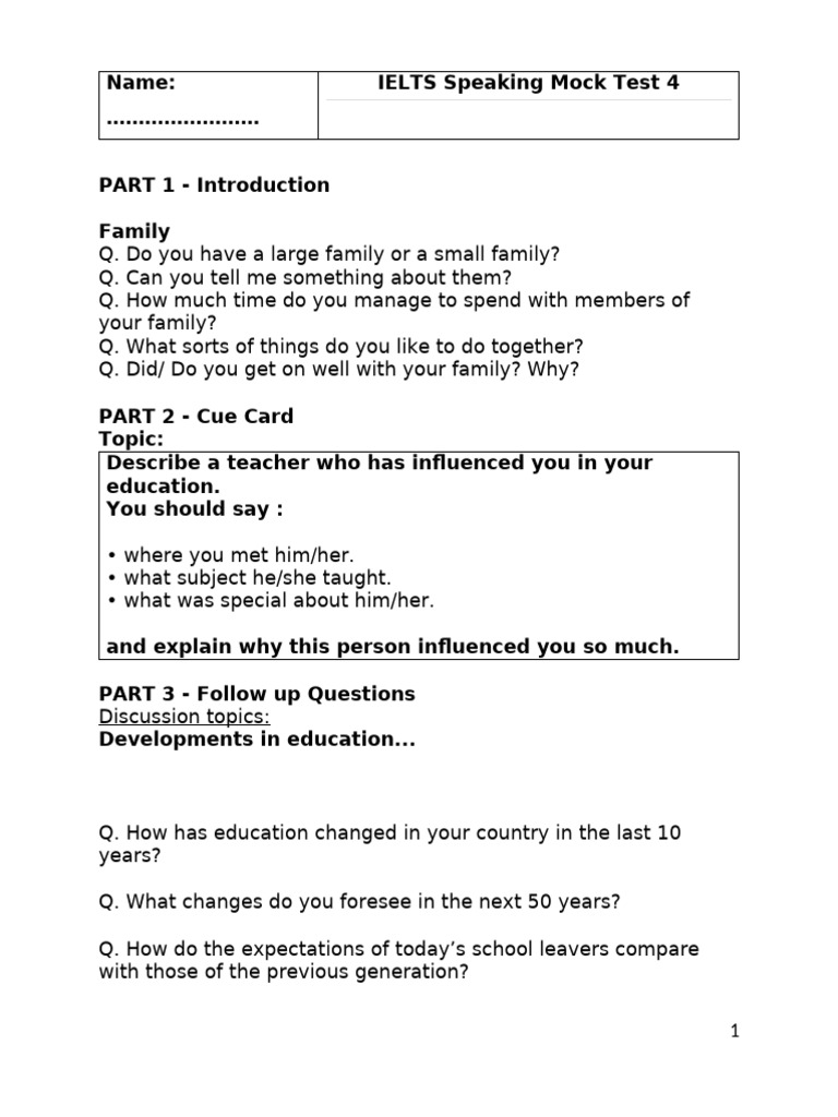 IELTS Speaking Mock Test 4 | PDF | Mathematics | Learning