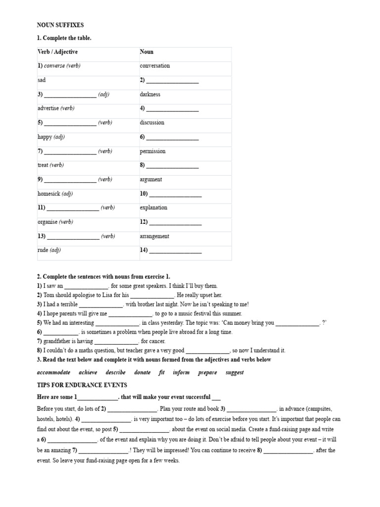 Noun Suffixes and Singular and Plural Nouns | PDF