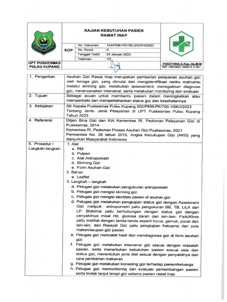 Sop Kajian Kebutuhan Pasien Ranap | PDF