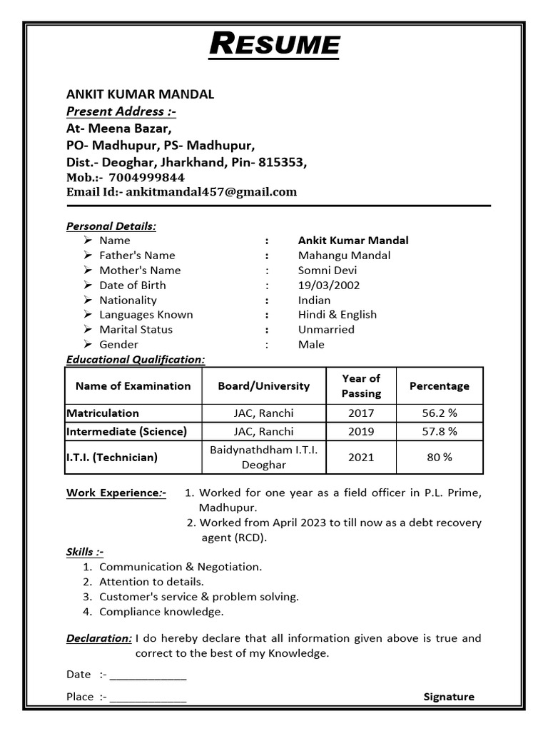 Resume of Ankit Kumar Mandal | PDF