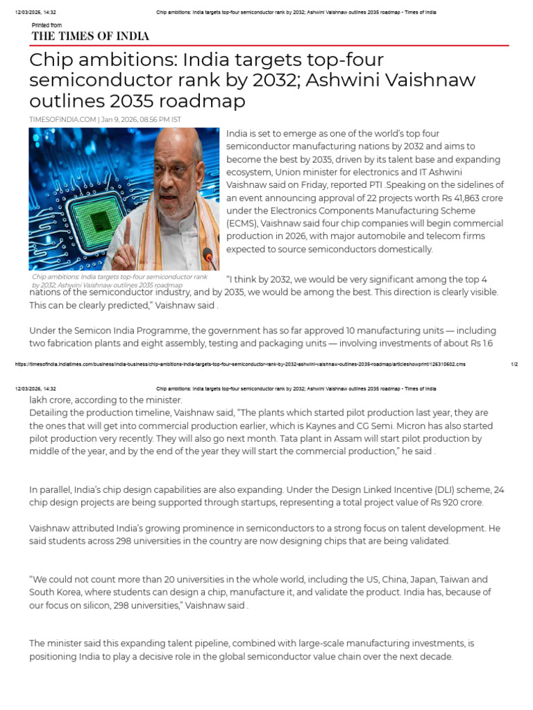 Chip Ambitions - India Targets Top-Four Semiconductor Rank by 2032 ...