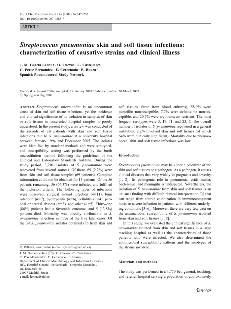 Streptococcus Pneumoniae Skin and Soft Tissue Infections | PDF ...