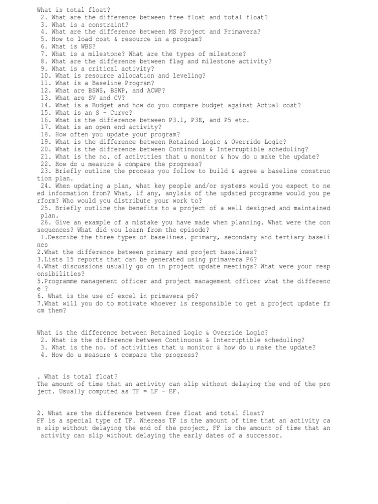 Planning Interview Questions PDF Projects Production And