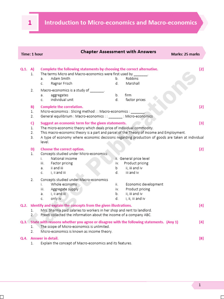 Std. 12th Commerce (EM) - Economics - Chapter Assessment With Answers ...