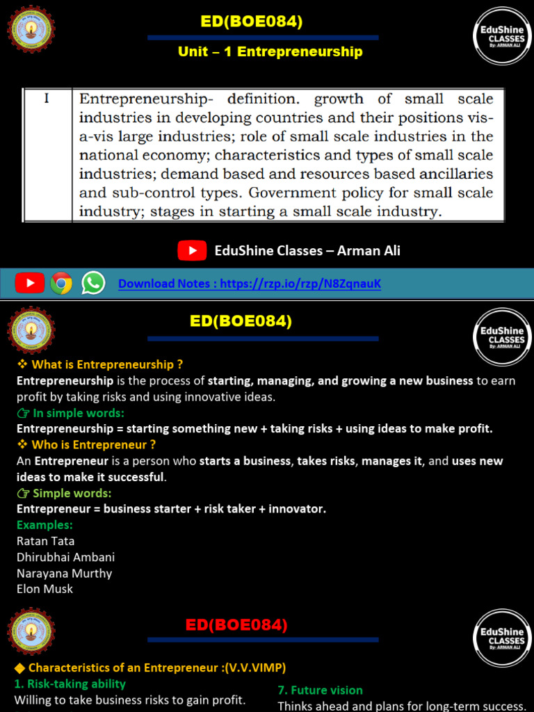 ED Unit 1 | PDF | Entrepreneurship | Economies