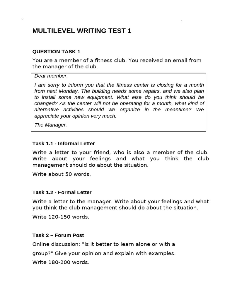 Multilevel Writing New Format 10 Examples | PDF | Educational ...