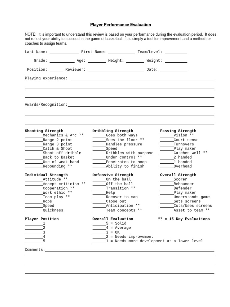 Player Eval | PDF | Indoor Sports | Athletic Sports