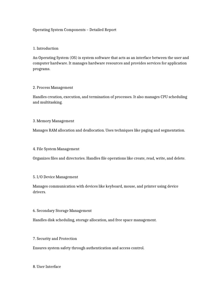 Operating System Components Report | PDF