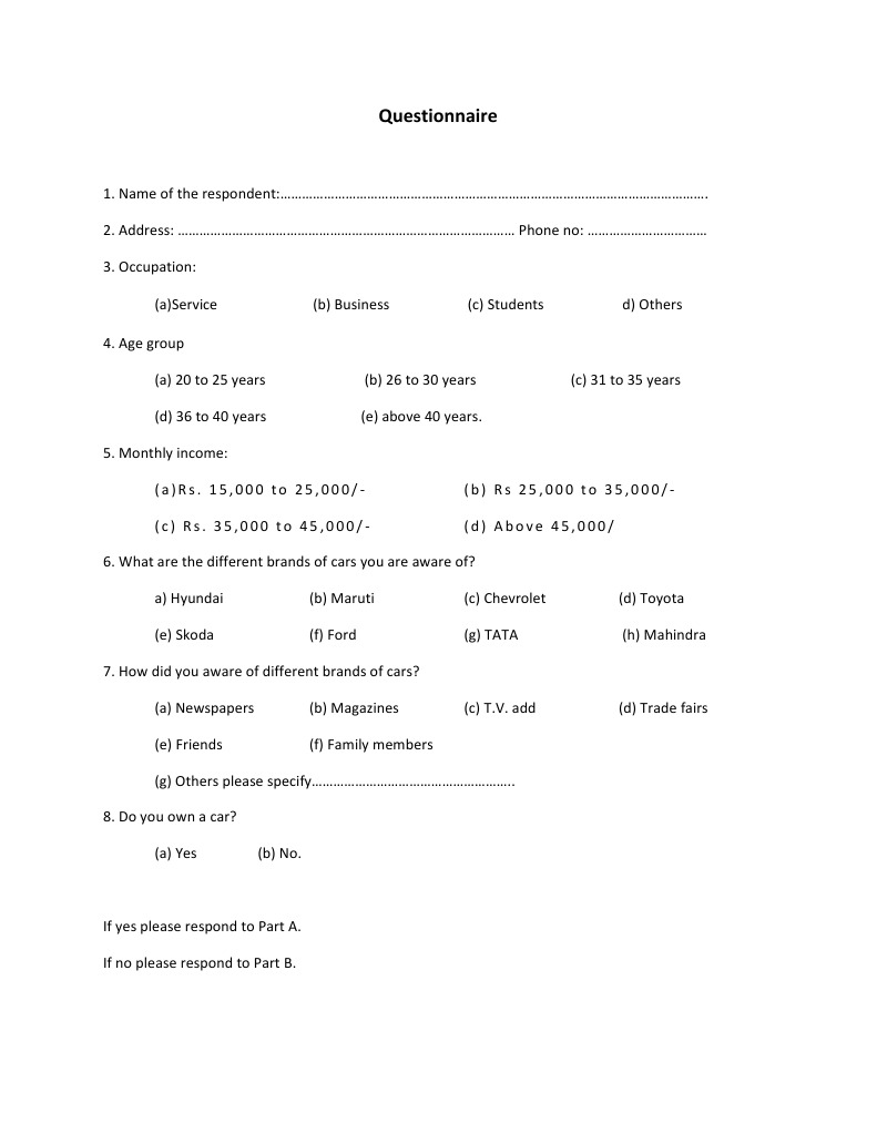 Questionnaire Consumer Behavior of Car | PDF | Car | Ford Motor Company