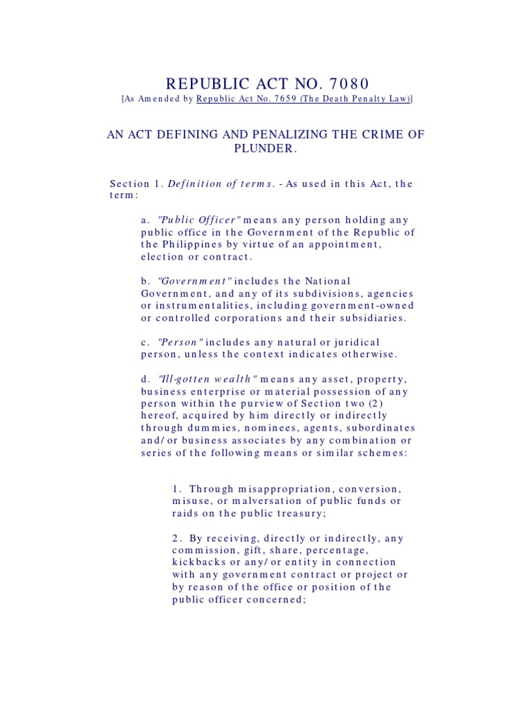 Plunder Law: Definition & Penalties | PDF | Crime & Violence | Crime ...