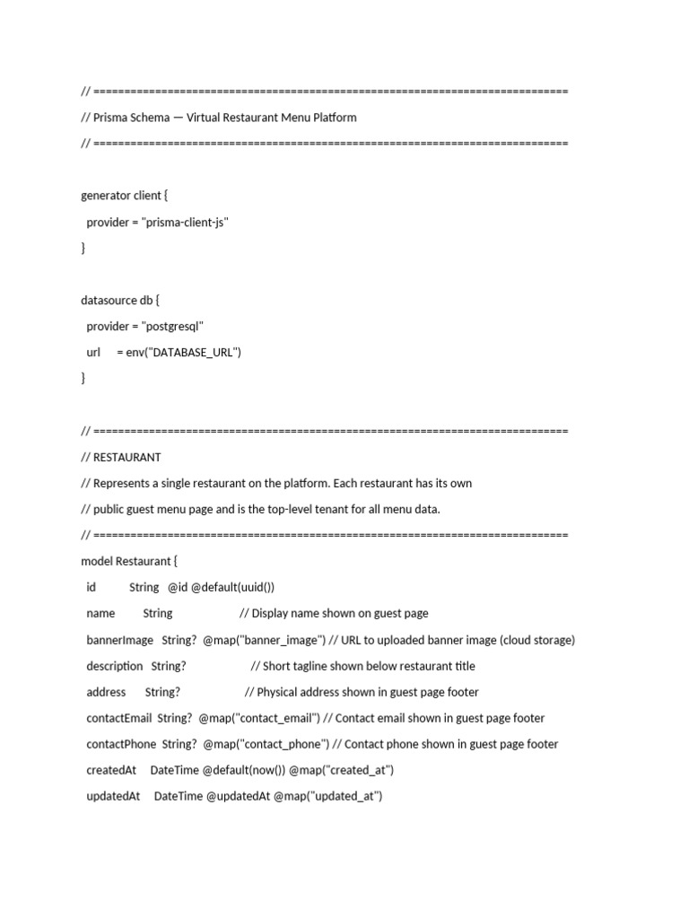 Virtual Restuarent Database Schema | PDF | Menu | Software