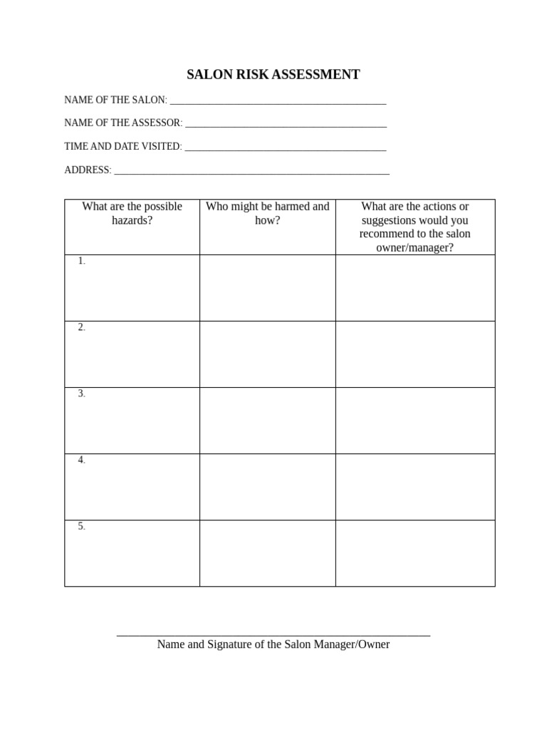 Act-Salon Risk Assessment | PDF