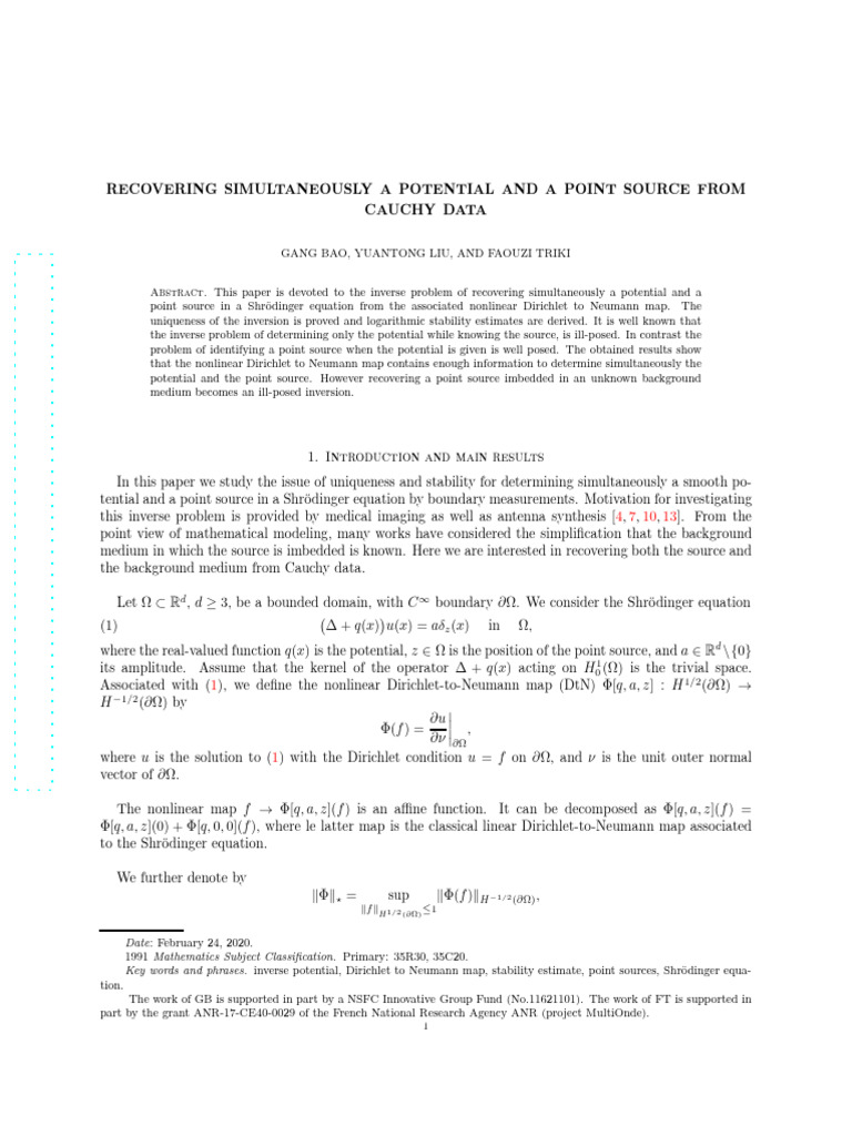 Recovering Simultaneously A Potential and A Point Source From Cauchy ...