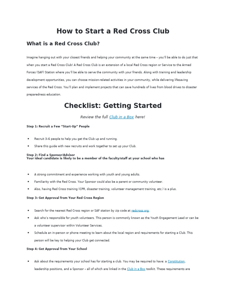 How To Start A Red Cross Club | PDF | American Red Cross