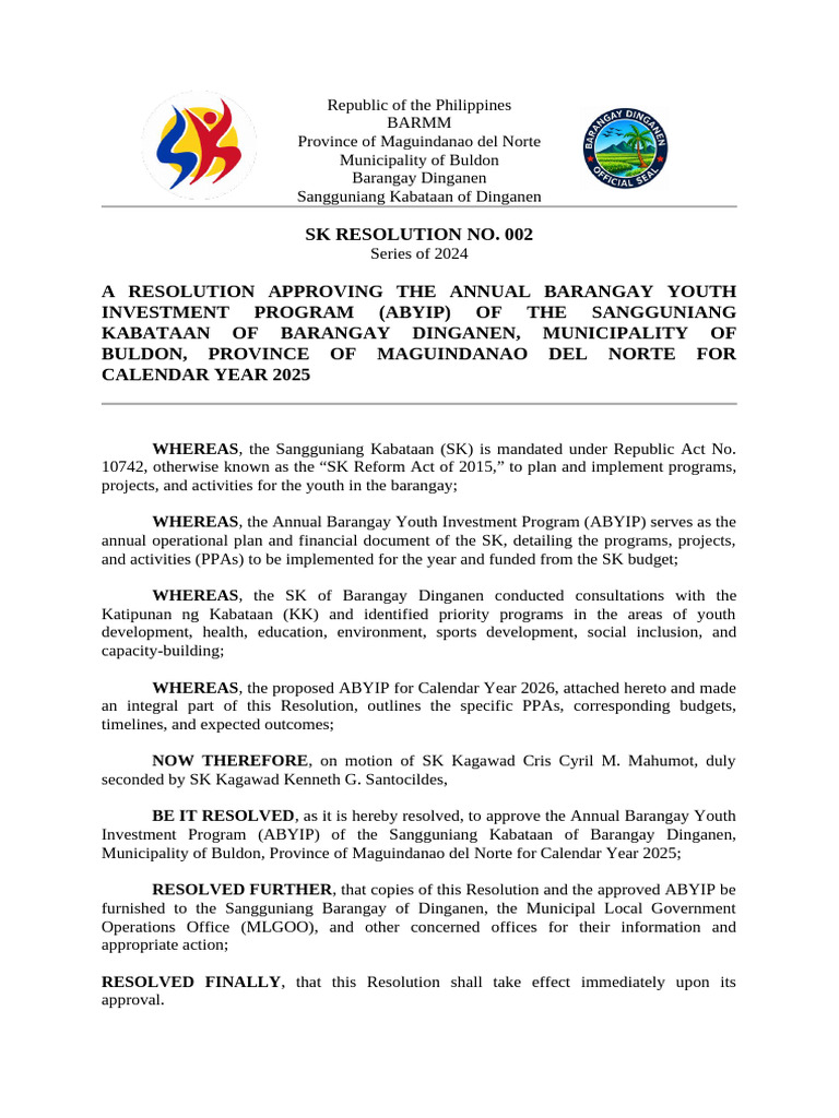 SK Resolution Approving Abyip | PDF