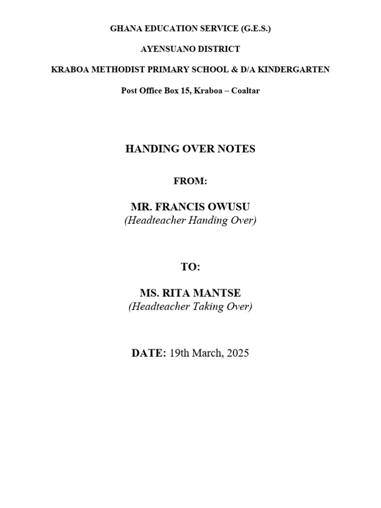 Handing Over Note | PDF