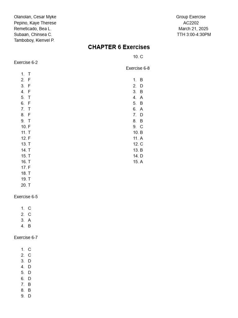 Ac 2202 - Group 8 (Ch6 Exercises) | PDF