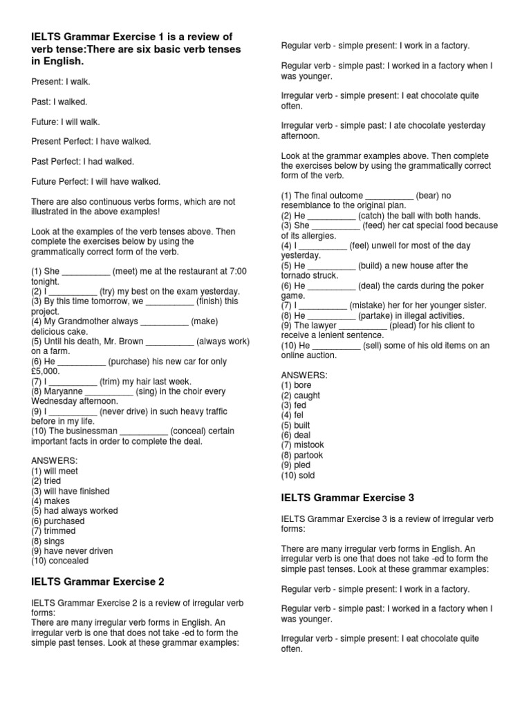  IELTS Grammar Exercise Verb Phrase