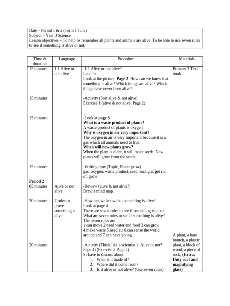 Year 3 Science Term 1 June Lesson Plan | PDF | Leaf | Root