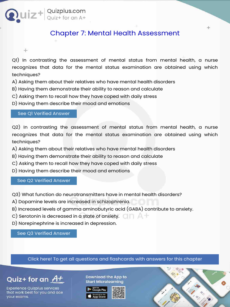 In Contrasting The Assessment of Mental Status From Mental Health A ...