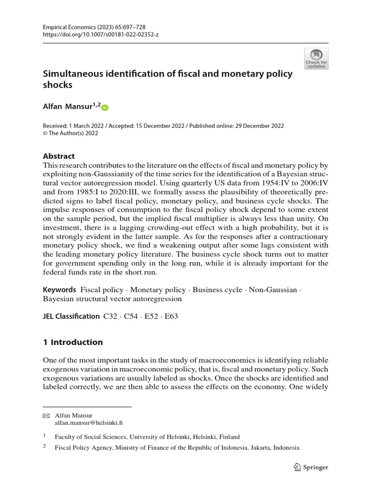 Simultaneous Identification of Fiscal and Monetary Policy Shocks | PDF