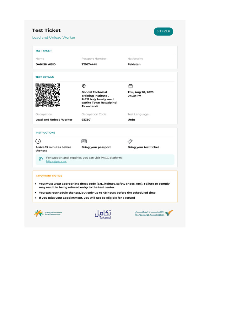 DANISH ABID - Load and Unload Worker - Ticket - 682236 | PDF