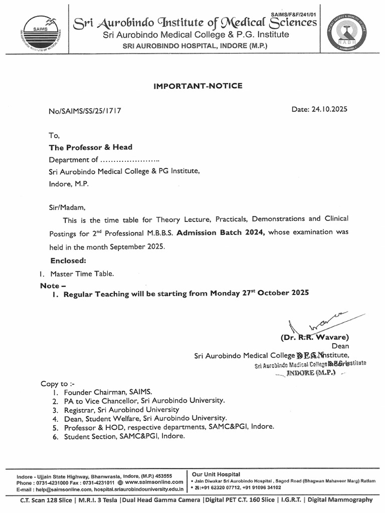 Important Notice - Student Posting - Admission Batch 2024-25 | PDF