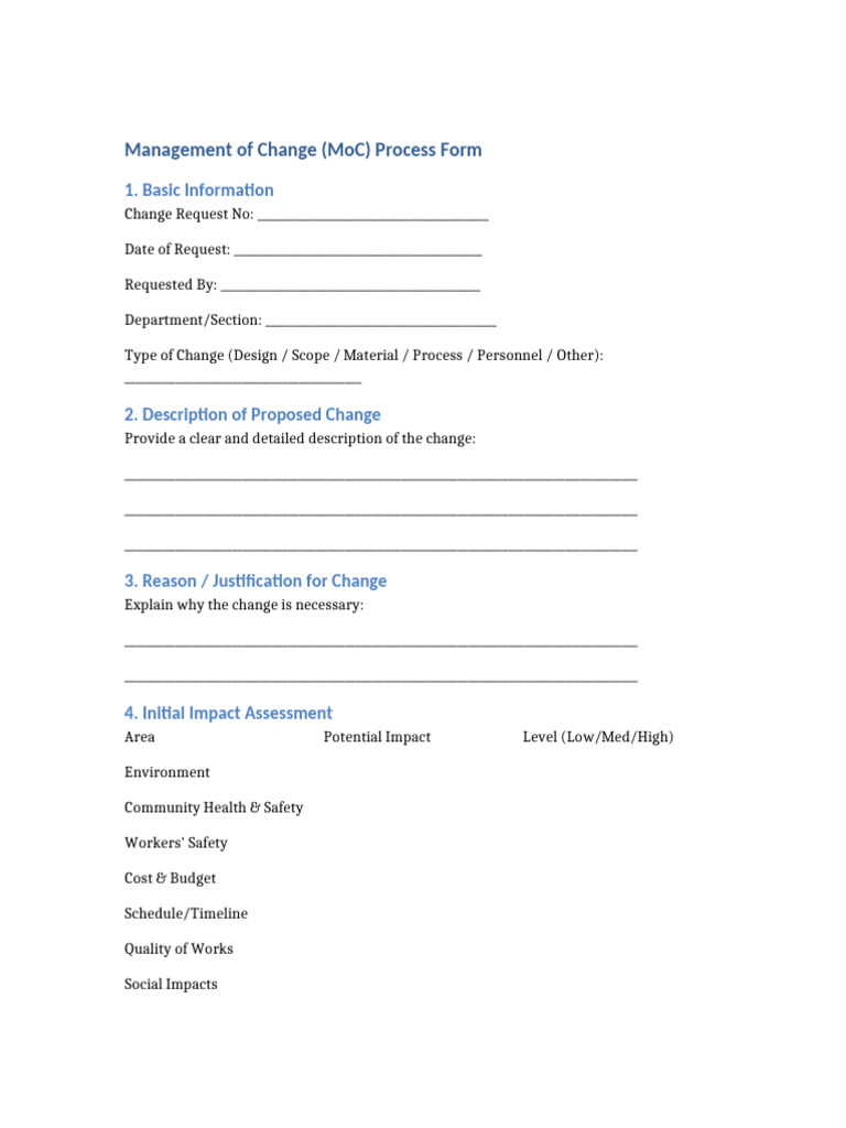 Management of Change Form | PDF