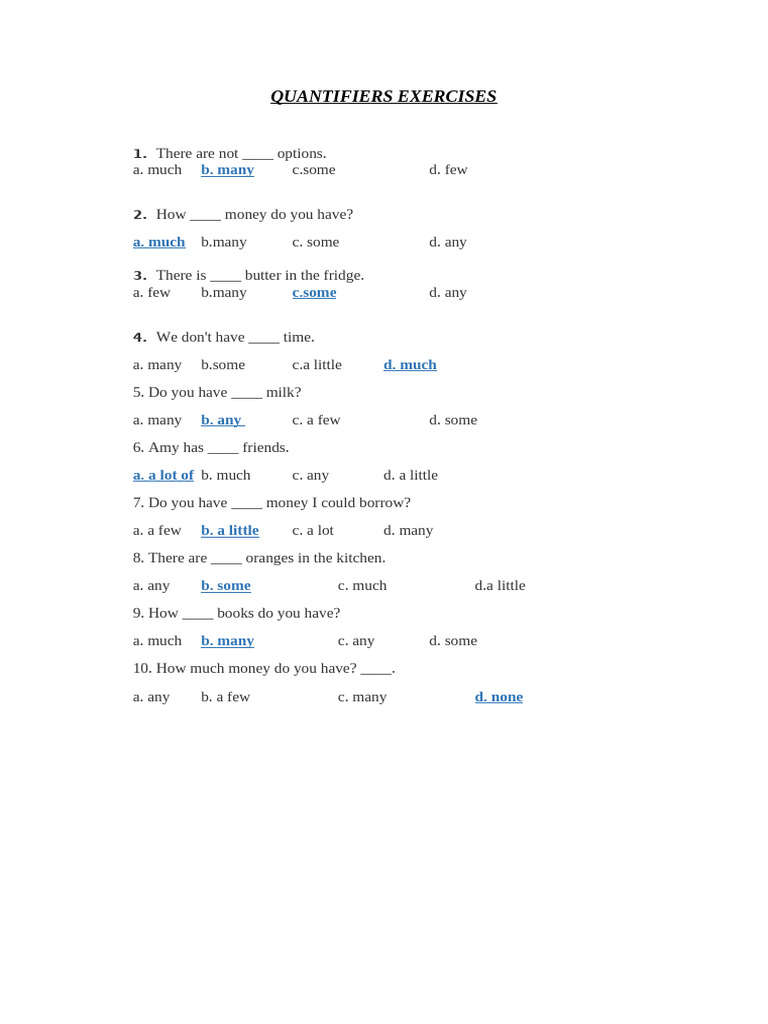 Quantifiers Exercises | PDF