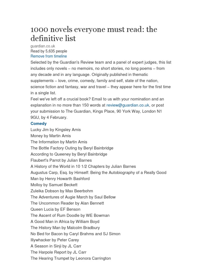 1000 Must-Read Novels List | PDF | Mystery, Thriller & Crime Fiction