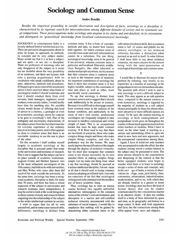 Sociology and Common Sense | PDF