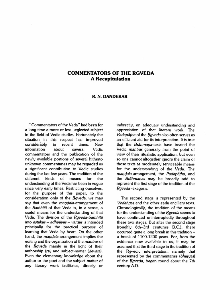 Commentators of The Rgveda - A Recapitulation | PDF | Vedas | Religious ...