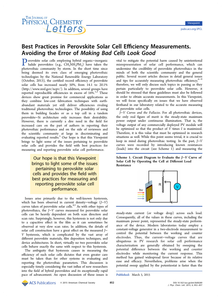 Best Practices in Perovskite Solar Cell Efficiency Measurements ...