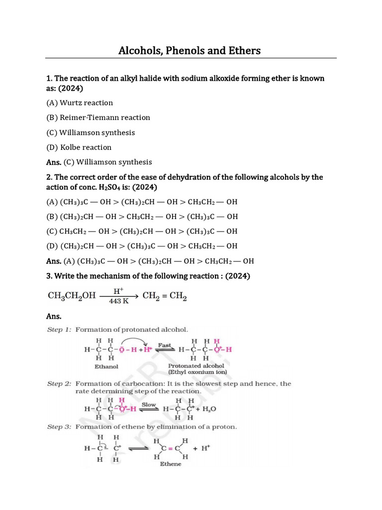 Alcohol Phenol and Ether Board Pyq | PDF