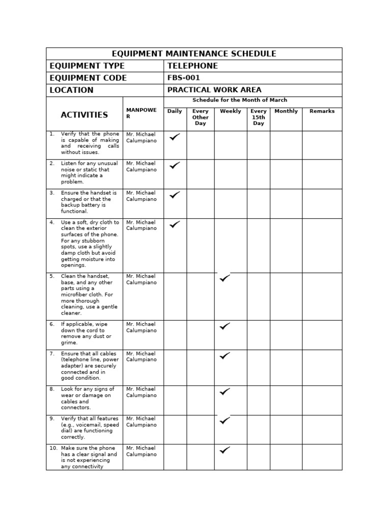 Template 5 Equipment Maintenance Schedule 2 | PDF | Telephone | Image ...
