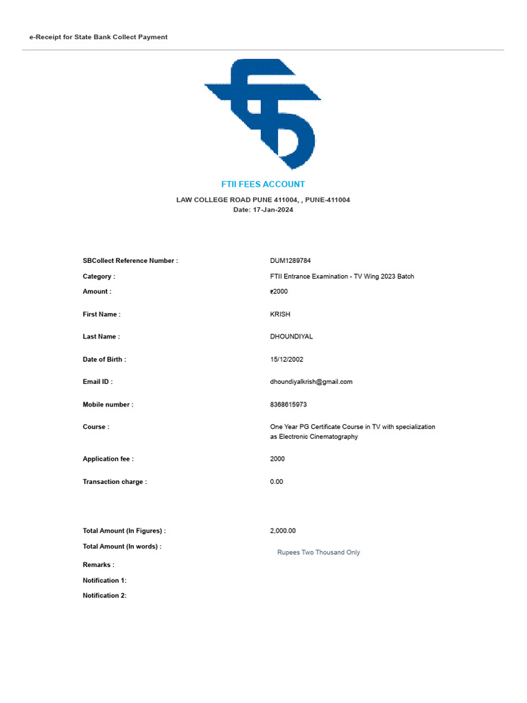 TV Wing Receipt | PDF