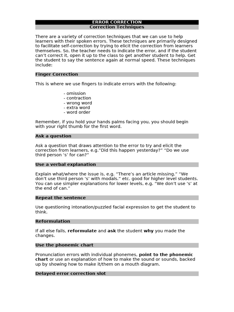 Correction Techniques | PDF | Teachers | Question