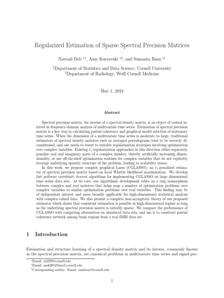 Regularized Estimation of Sparse Spectral Precision Matrices | PDF ...