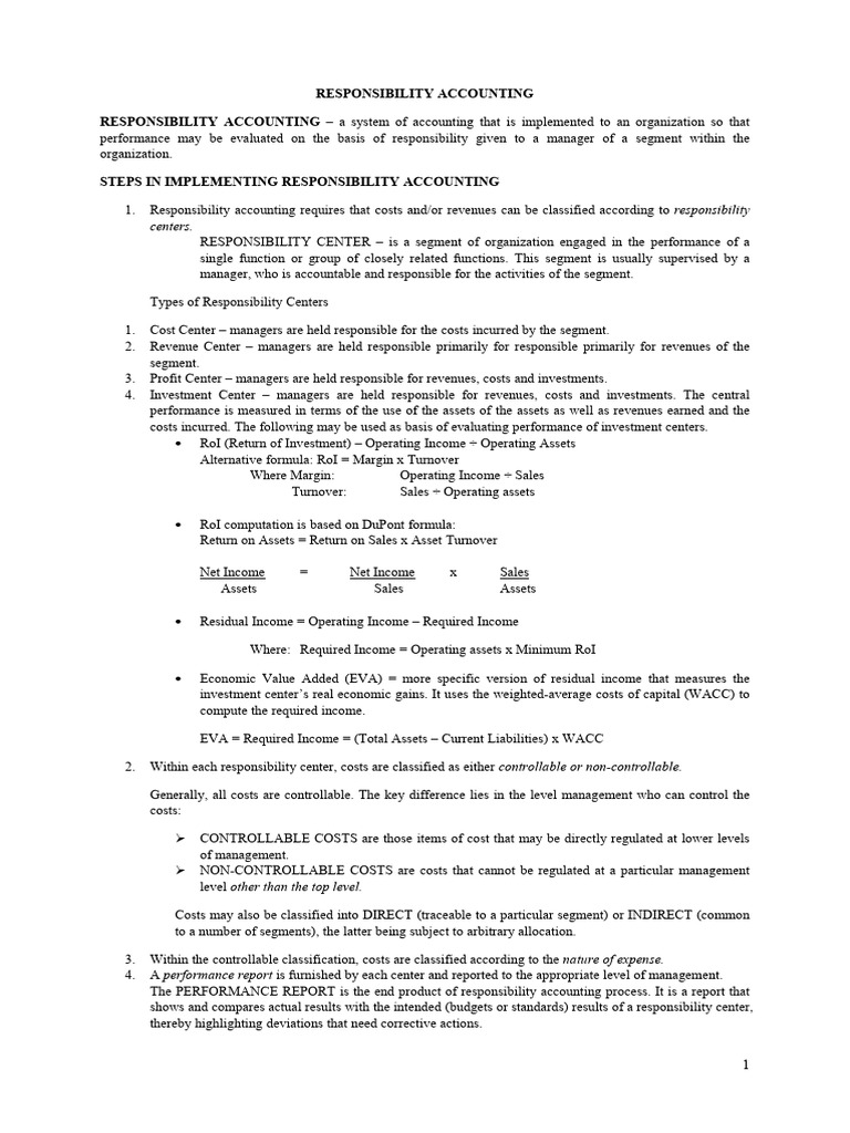 Responsibility Accounting | PDF | Return On Investment | Revenue