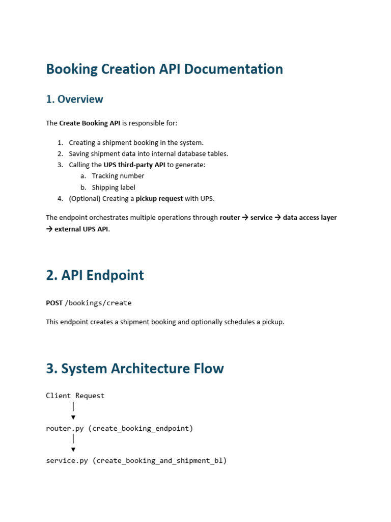 Booking Creation API Documentation: 1. Overview | PDF | Cargo | Databases